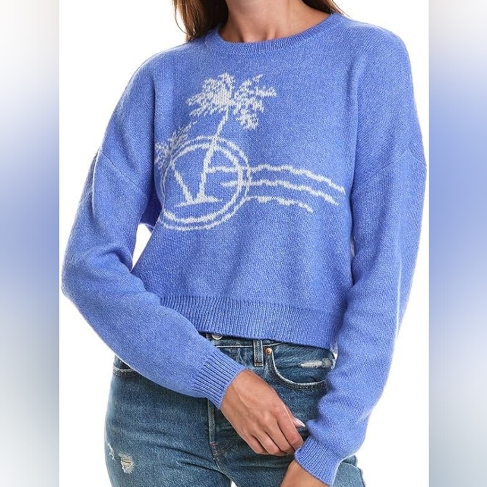 Saltwater LUXE Cozy‎ Blue and White Knit Crew Neck Size M